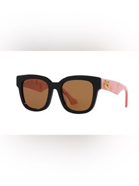 Gucci Black Frame Sunglasses with Pink Temples and Brown Lenses 52MM